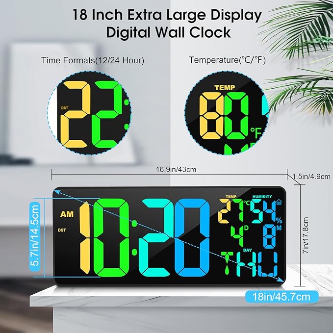 11 RGB Color Changes Large Digital Wall Clock/Bluetooth Auto Time Sync - Image 6