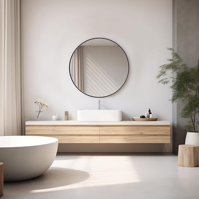 DUMOS Black Circle Mirror for Wall 24.02 inch, Bathroom Round Mirror for Over - Image 5