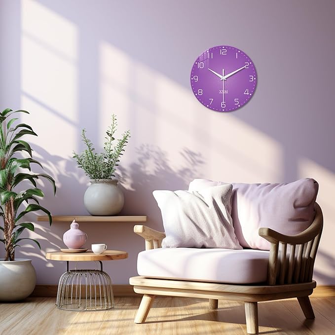 XNM Purple Wall Clock for Girls Bedroom Analog Simple Wall Clocks Battery - Image 3