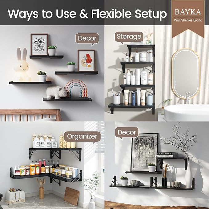 BAYKA Wall Mounted Floating Shelves, Wood Floating Wall Shelf - Image 3