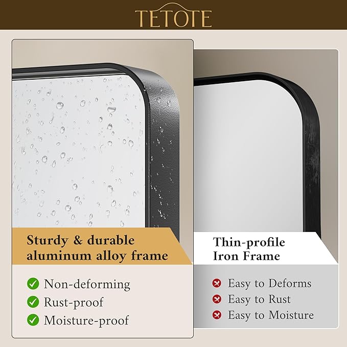 TETOTE 55 x 30 Inch Bathroom Mirror, Matte Black Modern Metal Frame Rectangle - Image 3