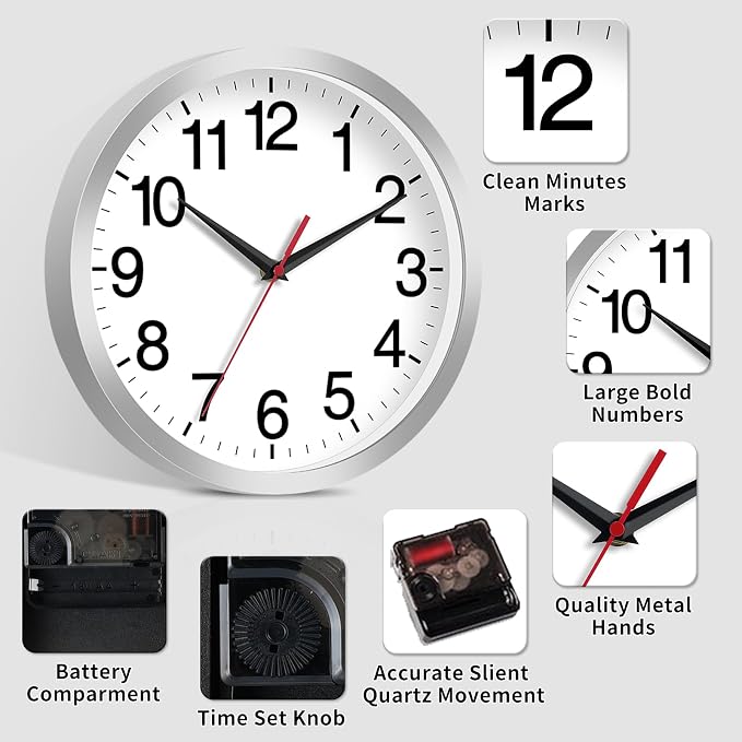Rohioue Wall Clock Modern 8 Inch Battery Operated Silent Non Ticking Small - Image 4