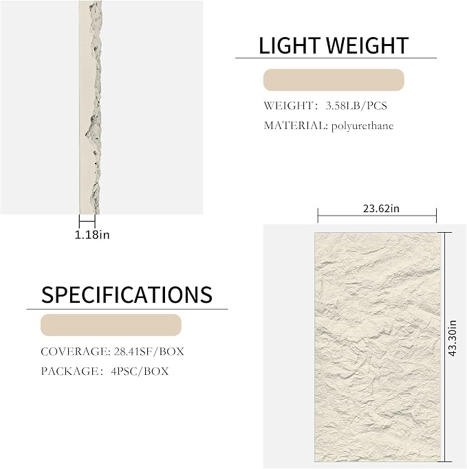 4-Pack 3D PU Stone Wall Panels for Interior Decor - Image 2