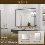 TETOTE 48 x 40 Inch Black Frame Mirror, Bathroom Vanity Mirror - Image 6