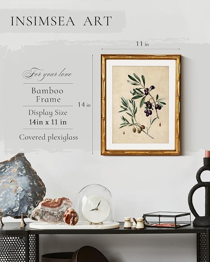 InSimSea Gold Bamboo Framed Canvas Wall Art, Vintage Olives Botanical Prints - Image 3
