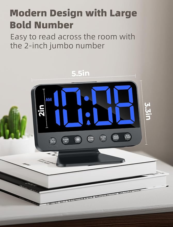 Odokee Digital Alarm Clocks for Bedrooms: Large Bold Number 5 Brightness Dimmer - Image 2