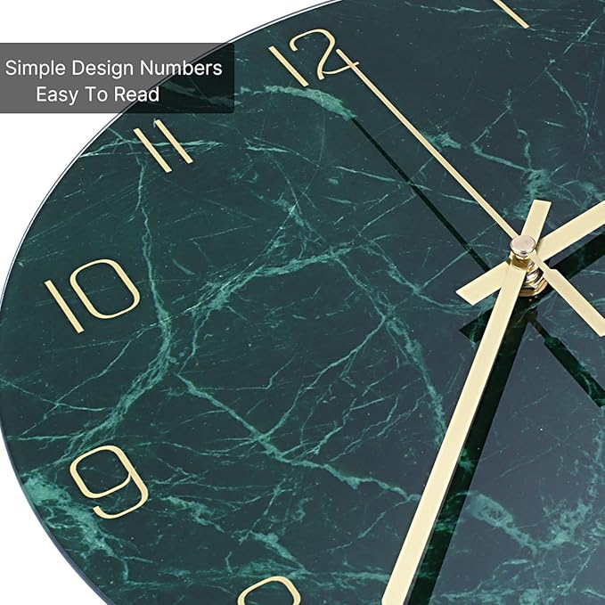 VIKMARI Emerald Green Glass Wall Clock Silent Non-Ticking Battery Operated 10 - Image 3