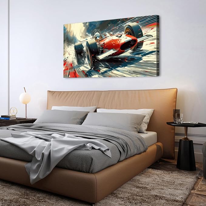 Vintage Formula Race Car Wall Art Abstract Racing Car Canvas Painting Retro - Image 6