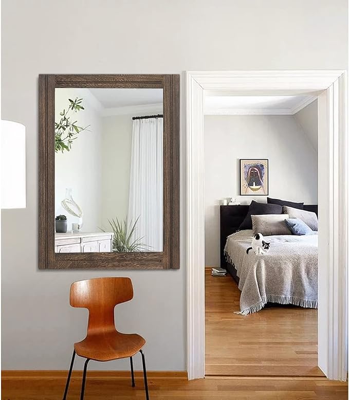 AAZZKANG Rustic Wood Mirror Rectangle Decorative Wall Hanging Mirrors - Image 7