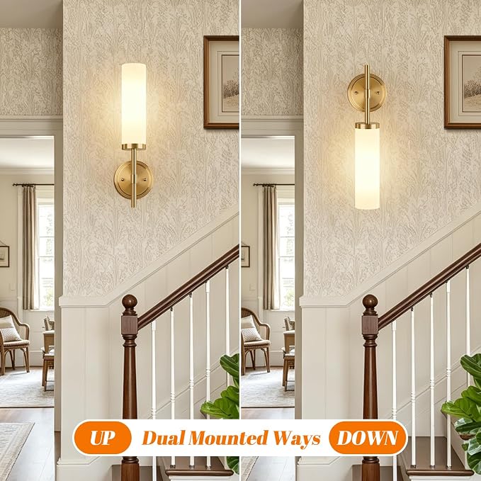 Wall Sconces Set of Two, Brushed Gold Bathroom Sconces - Image 8