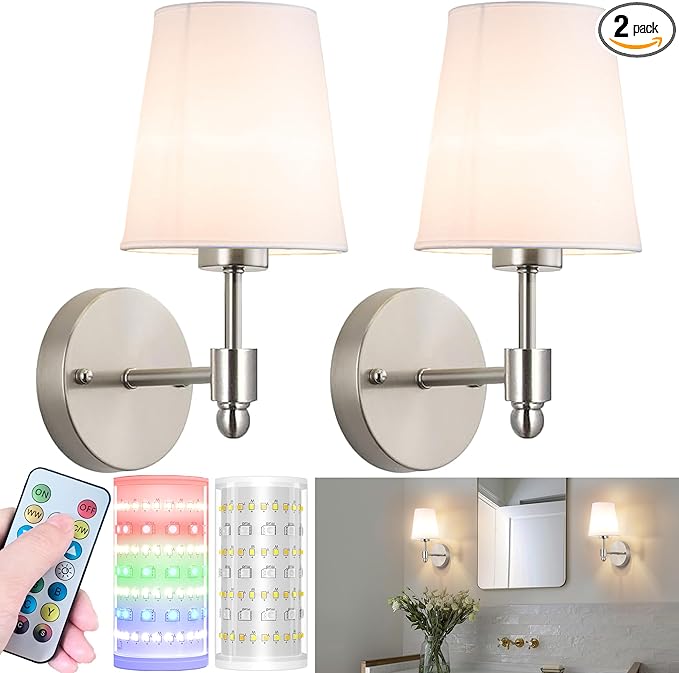 Battery Operated Wall Sconces Set Of 2, Wireless Battery Wall Light by Nekhung