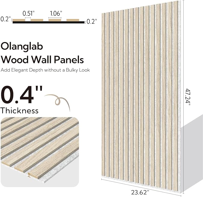 Olanglab Wood Slat Wall Panels 4 Pack, Acoustic Wall Panels, 47.24'' x 23.62" - Image 5