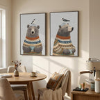 Framed Boho Animal Wall art for Nursery Decor, 2 Piece Rustic Bird Bear Canvas - Image 2
