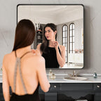 LOAAO 28X32 Inch Black Metal Framed Bathroom Mirror - Image 2