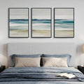 Framed Abstract Coastal Wall Art Bedroom, 3 Piece Blue Beach Landscape Canvas by Cuspin