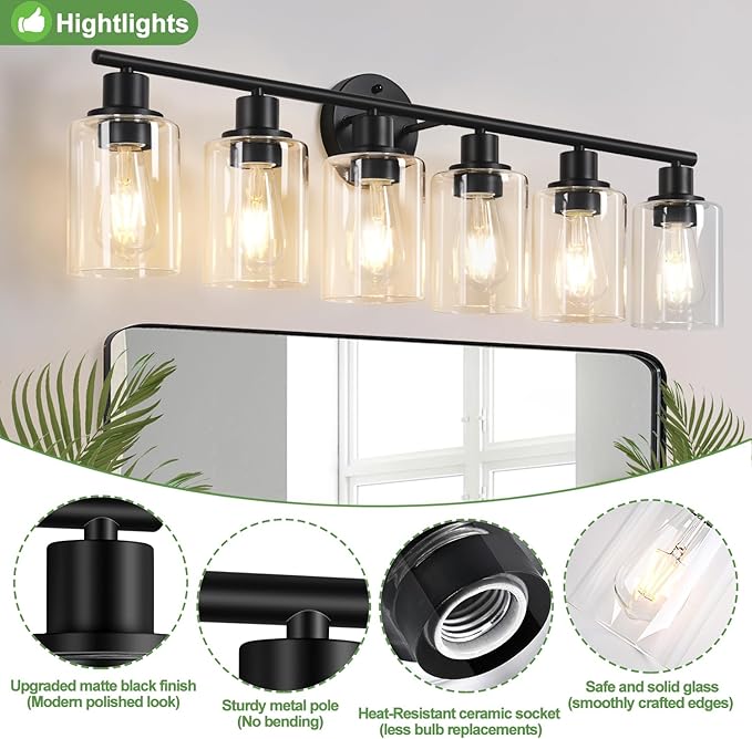 Zarbitta 6-Light Bathroom Light Fixtures, Bathroom Wall Lamp - Image 4