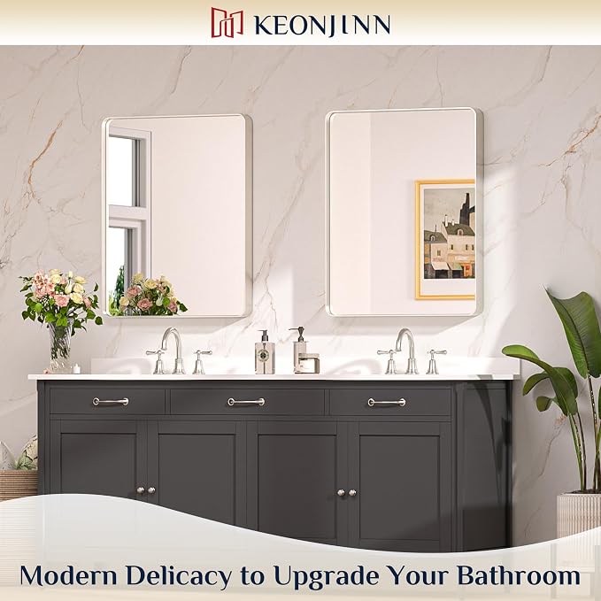 Keonjinn 24 x 30 Inch Brushed Nickel Bathroom Mirrors - Image 2