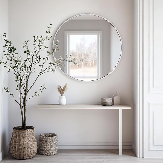 Oruii White Round Mirror, Circle Wall Mirrors Metal Frame, Circular Mirrors - Image 5