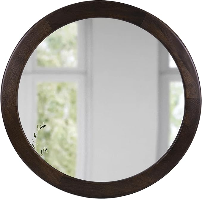 CULER Round Mirrors 30 Inch, Wood Vanity Wall Rustic Mirror by Culer