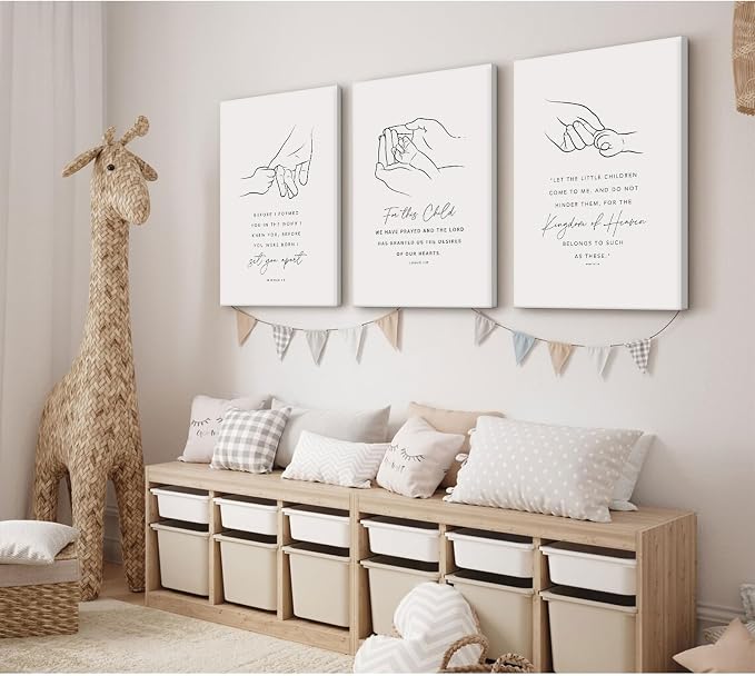 Joocrise Nursery Scripture Wall Art Set of 3 Nursery Bible Verse Wall Decor - Image 3