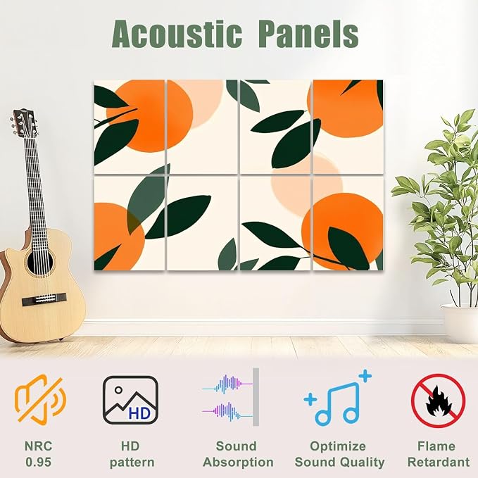 8 Pack Art Acoustic Panels Sound Absorbing Boho Botanical Leaf Orange Green - Image 3