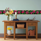 Red Rose Wall Border 196x4 Inch Peel and Stick Floral Wallpaper Border Black - Image 6