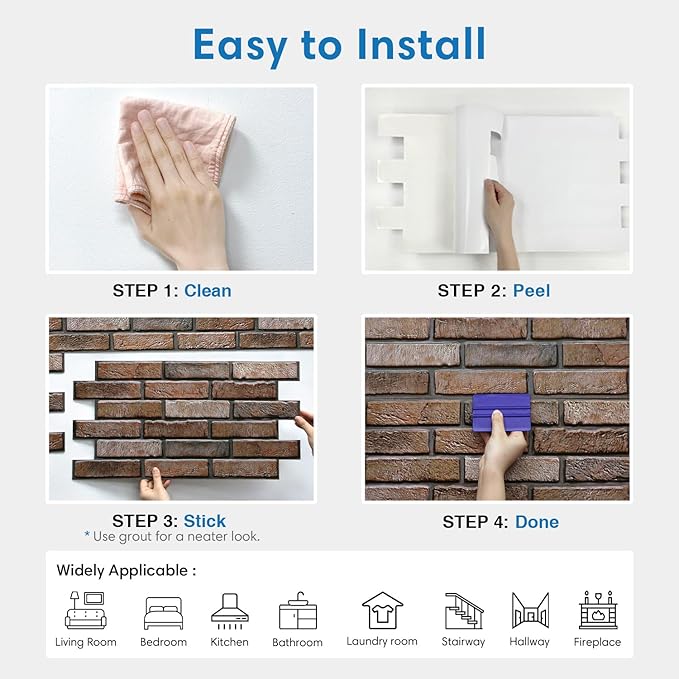 COMSTICKC 3D Brown Faux Brick Wall Panel Peel and Stick Wall Covering, Not Real - Image 8
