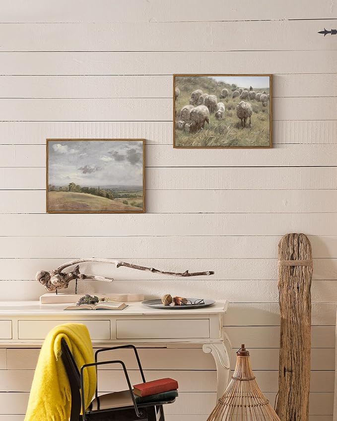 InSimSea Framed Canvas Wall Art Vintage Decor, Sheep on the Dunes Wall Pictures - Image 4