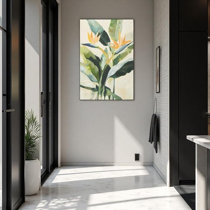 JolyWell Hand-paintd Botanical Canvas Wall Art Sage Green Leaf Tropical Plant - Image 4