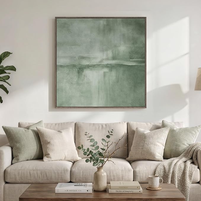 Large Framed Green Abstract Wall Art, Modern Minimalist Sage Green Canvas - Image 4