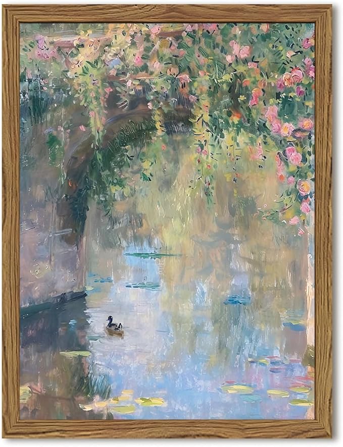 Framed Vintage Monet Canvas Wall Art, Floral Landscape Wall Decor Paintings by Unknown