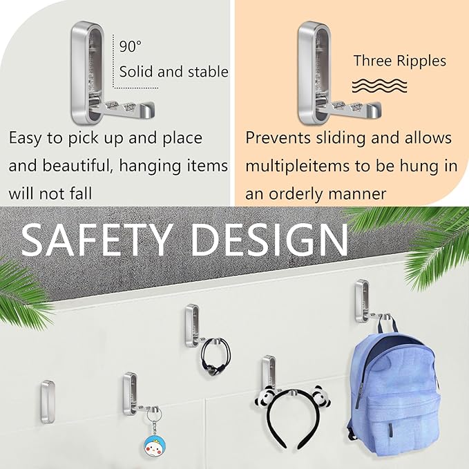 4PCS Foldable Wall Hooks, Heavy Duty Zinc Alloy Folding Wall Hooks, Folding - Image 4