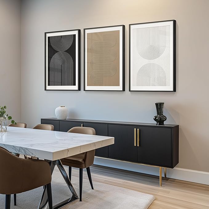 Large Framed Boho Neutral Abstract Wall Art, 3 Piece Modern Art Prints - Image 2