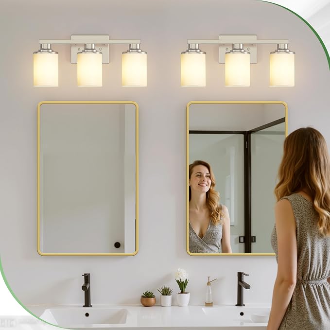 DORESshop 17 Inch Bathroom Light Fixtures, 3-Light Nickel Bathroom Lighting - Image 4
