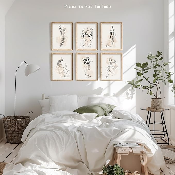 Vodefoad Figure Sketch Art Print Neutral Gallery Wall 6Pcs Set Soft feminine - Image 5
