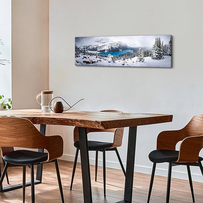 Snow Mountain Canvas Wall Art White Clouds Misty Forest Landscape Prints - Image 3