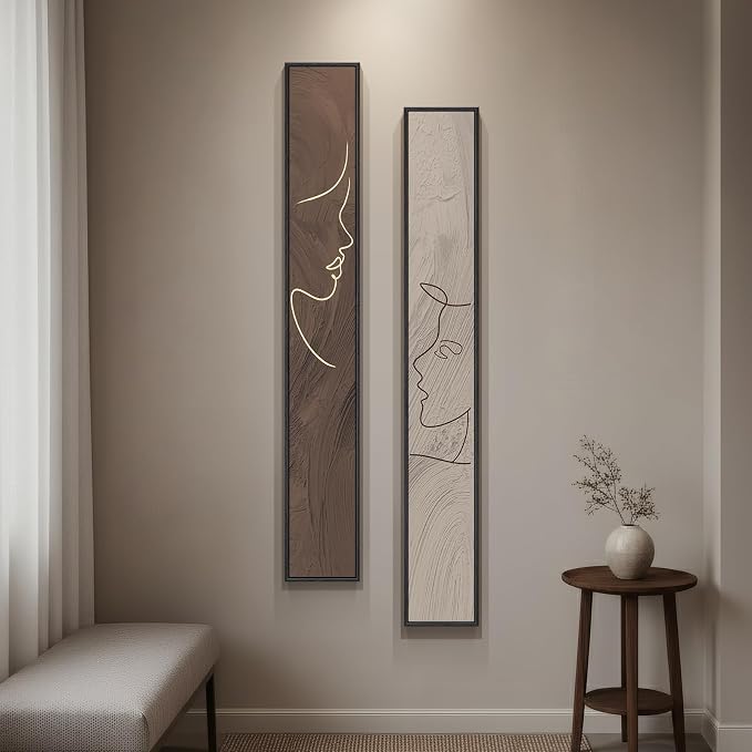 Long Narrow Framed Neutral Abstract Vertical Wall Art Set, 2 Piece Modern by Cuspin