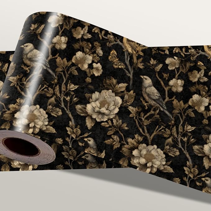 Brown Floral Wall Border 196x4 Inch Peel and Stick Vintage Botanical Wallpaper by IOHEFY
