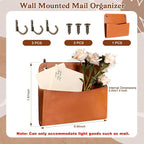Wall Mount Brown PU Leather Letter Holder 9.8" x 7.7" x 1.4" Mail Holder - Image 2