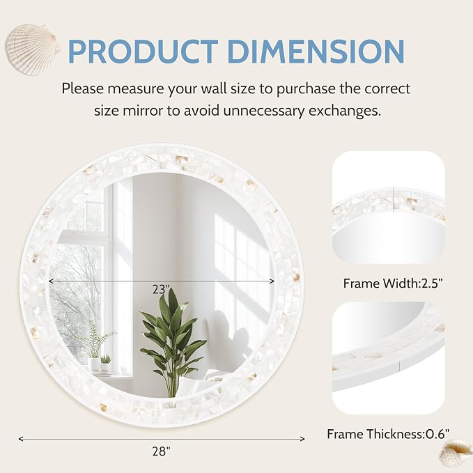Tanmicoshomy Round Bathroom Mirror 28 Inch, Circle Mosaic Wall Mirrors - Image 3
