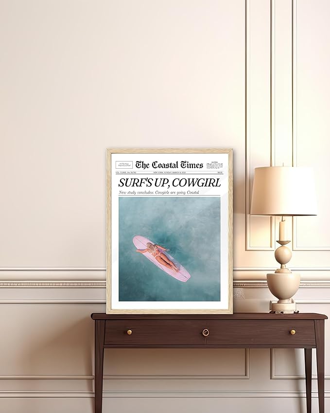 iHery Small Framed Coastal Trendy Cowgirl Wall Art Decor, Natural OAK Wood - Image 5