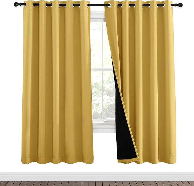 NICETOWN Bright Yellow Full Shade Curtain Panels, Pair of Energy Smart & Noise by NICETOWN