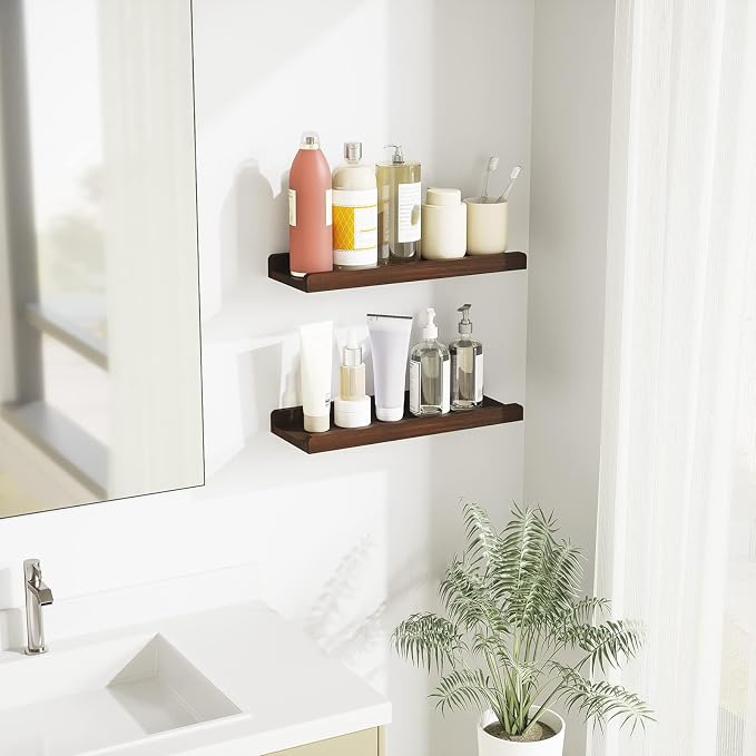 Love-KANKEI Floating Shelves Wall Mounted Set of 2, 17 Inch Rustic Wood Wall - Image 2