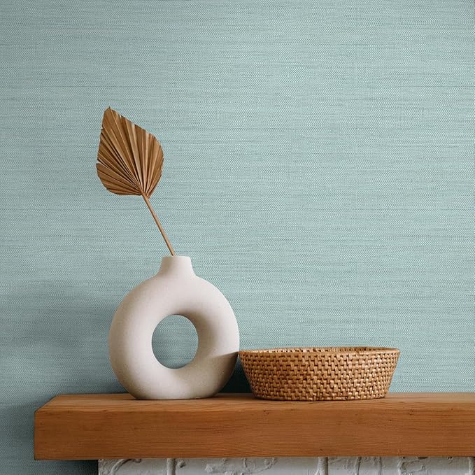Tempaper Textured Seaglass Green Horizontal Faux Grasscloth Removable Peel and - Image 3