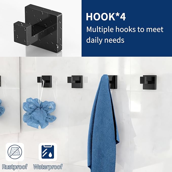 Gypie Bathroom Accessories Set 10-Piece Stainless Steel Modern Wall Mount Towel - Image 4