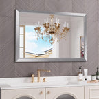 Amorho 48x32 Inch Bathroom Mirror Silver, Thick Metal Framed Wall Mirrors by Amorho