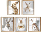 Vodefoad Funny Bunny Bathroom Wall Art 5pcs Bundle Easter Rabbit Posters Animal by VodefoadVintageWallArt