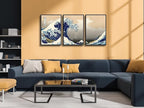 Wieco Art Black Framed Great Wave of Kanagawa Katsushika Hokusai 3 Piece Modern - Image 3