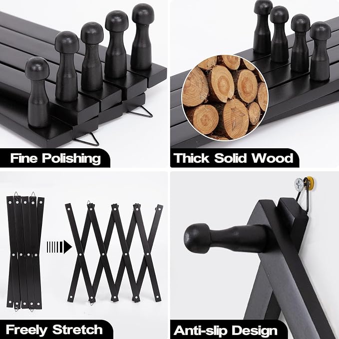 SCUNDA Wall Rack with 14 Hooks, Wooden Wall Expandable Coat Rack - Image 2