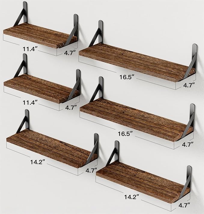 AMADA HOMEFURNISHING Wall Shelves Set of 6, Rustic Farmhouse Floating Shelves - Image 3